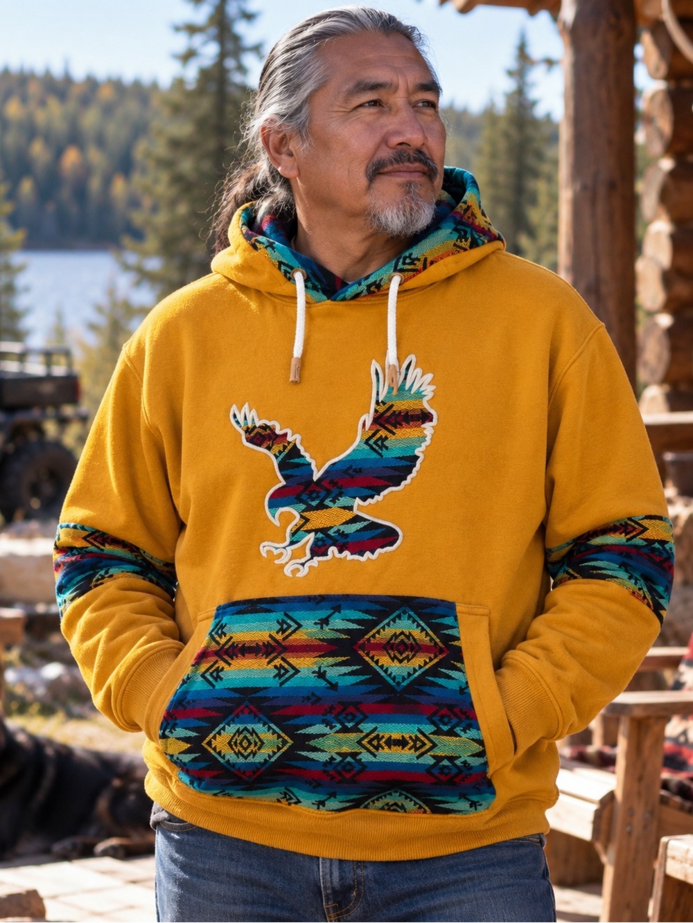 Paramo Mustard Yellow Hoodie – Southwestern Eagle Graphic – Size L